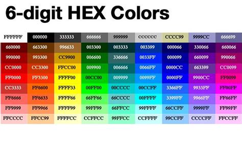 6 digit color codes|HTML Color Codes.